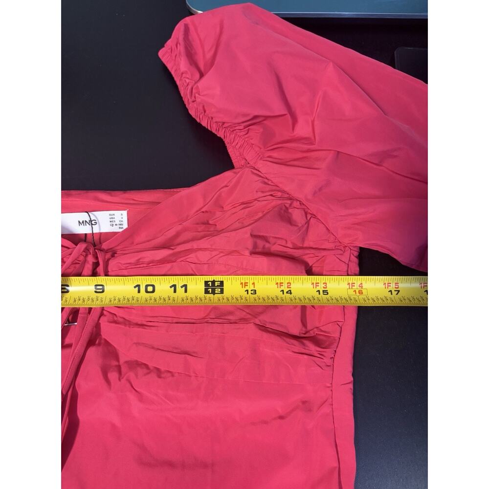 MANGO Hot Pink Ruched Crop Top Small NWT Fitted Y2K Chic Puff Sleeve Barbiecore - Picture 14 of 16